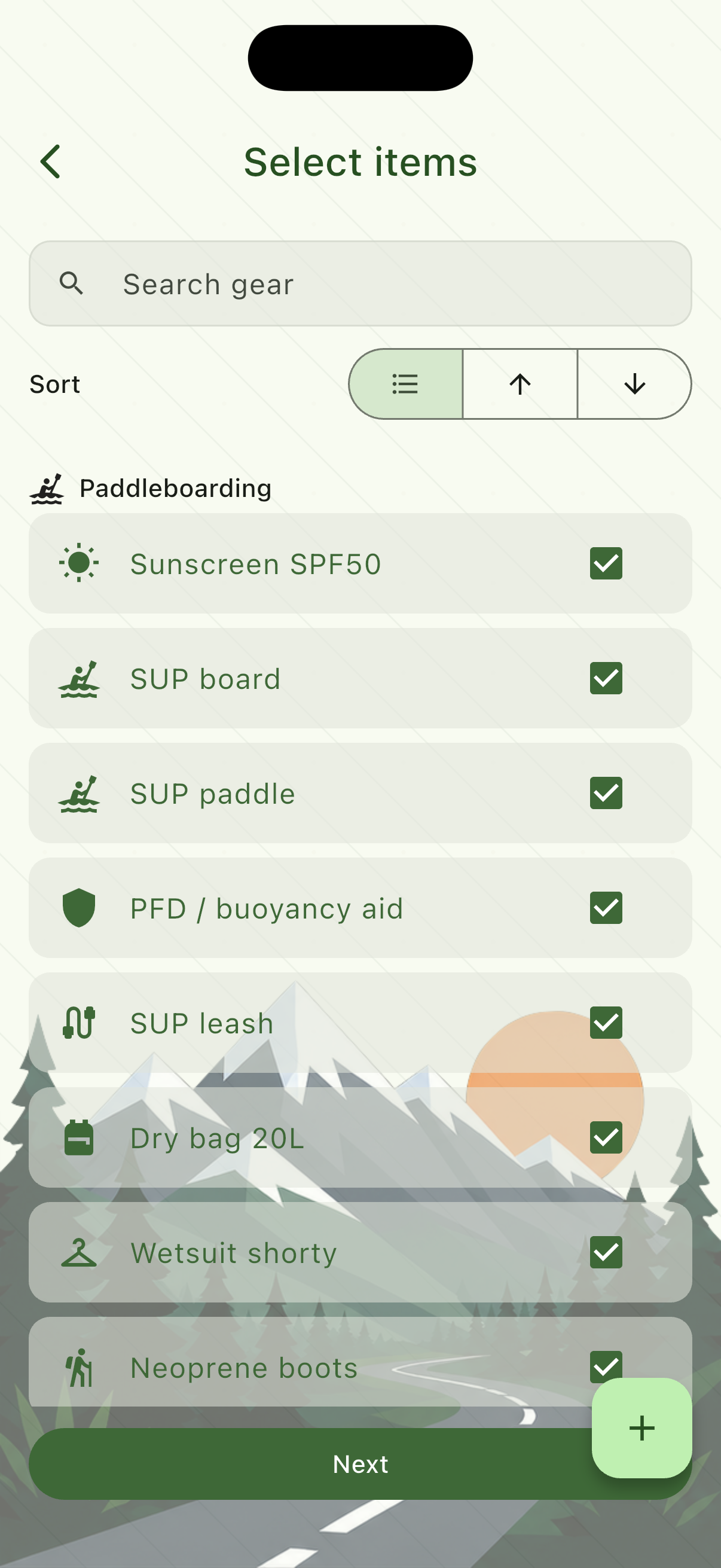 Select trip items grouped by manifest with some rows selected.